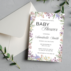 Purple Floral Baby Shower Invite